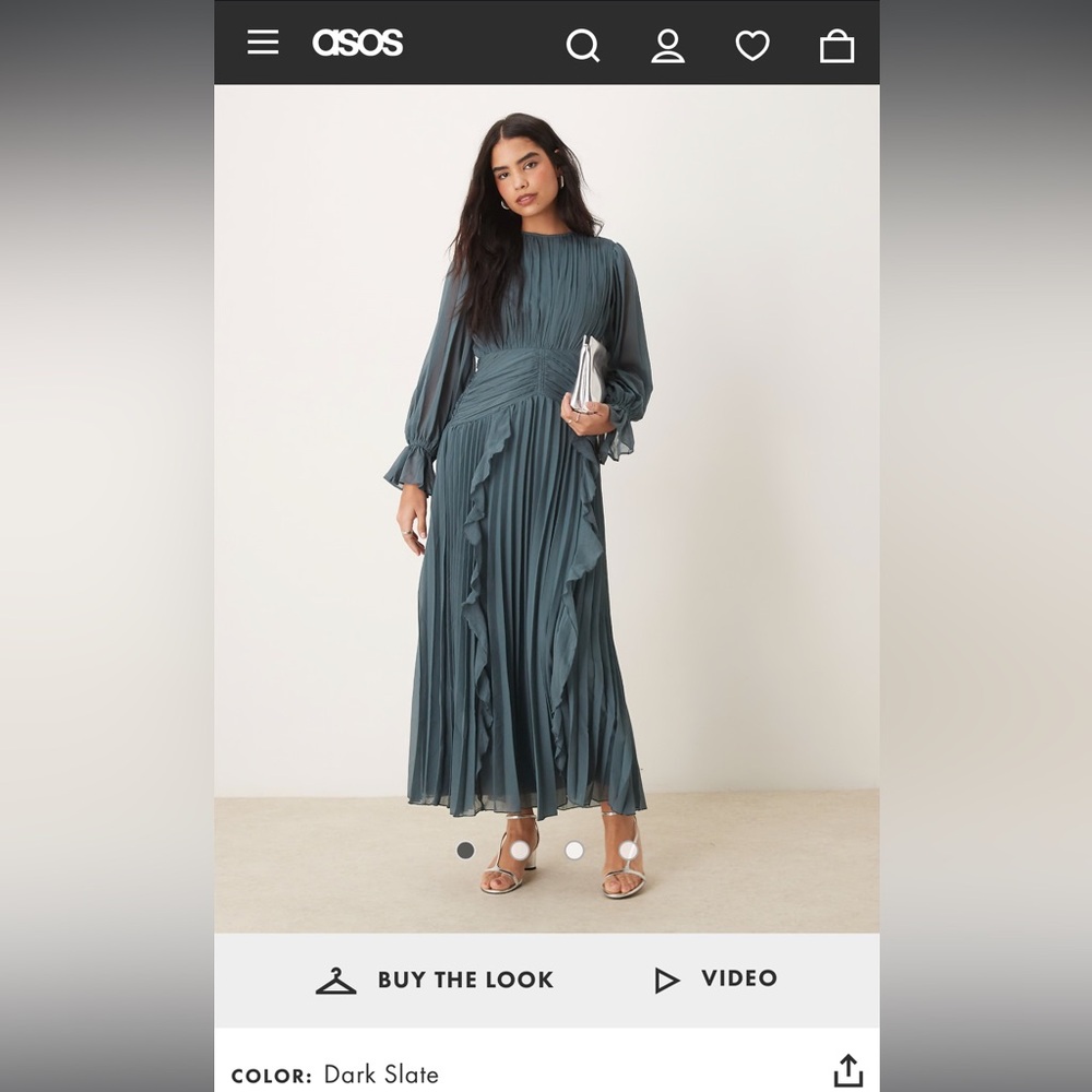 ASOS DESIGN high neck ruched belt detail maxi dress in dark slate